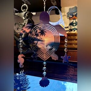 Tropical Turtle Wind Spinner with Sunset Design